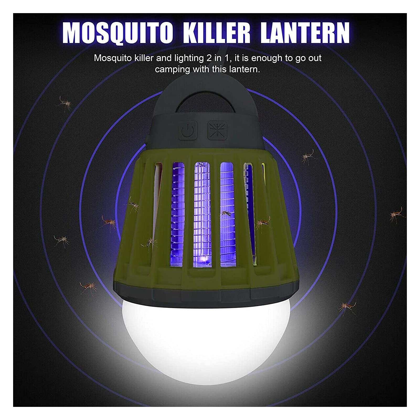 Lampada elettrica per zapper antizanzare Assassino per zanzare elettrico ricaricabile tramite USB Portatile con gancio può essere appeso per tenda da campeggio per interni ed esterni Repellente per in