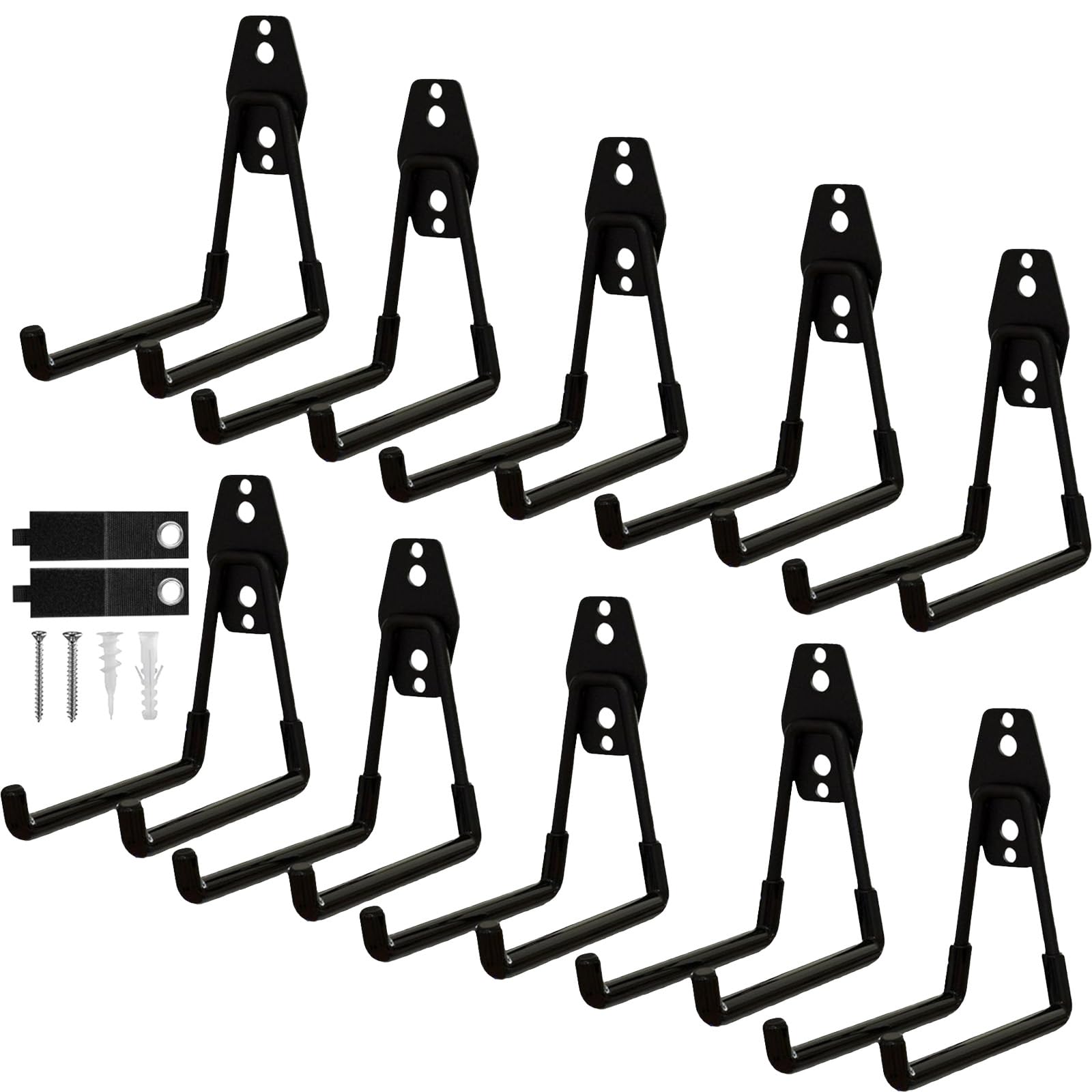 Confezione da 10 ganci da garage resistenti con rivestimento antiscivolo, ganci in acciaio per appendere attrezzi da giardino, tubi, corde, biciclette e altro (13,5 cm)