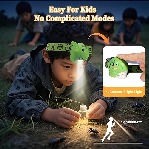 Miniatura 7 de KunHe Paquete de 8 faros delanteros LED para niños con diseños de animales, faros ajustables para acampar, correr, calcetines de Navidad, regalos