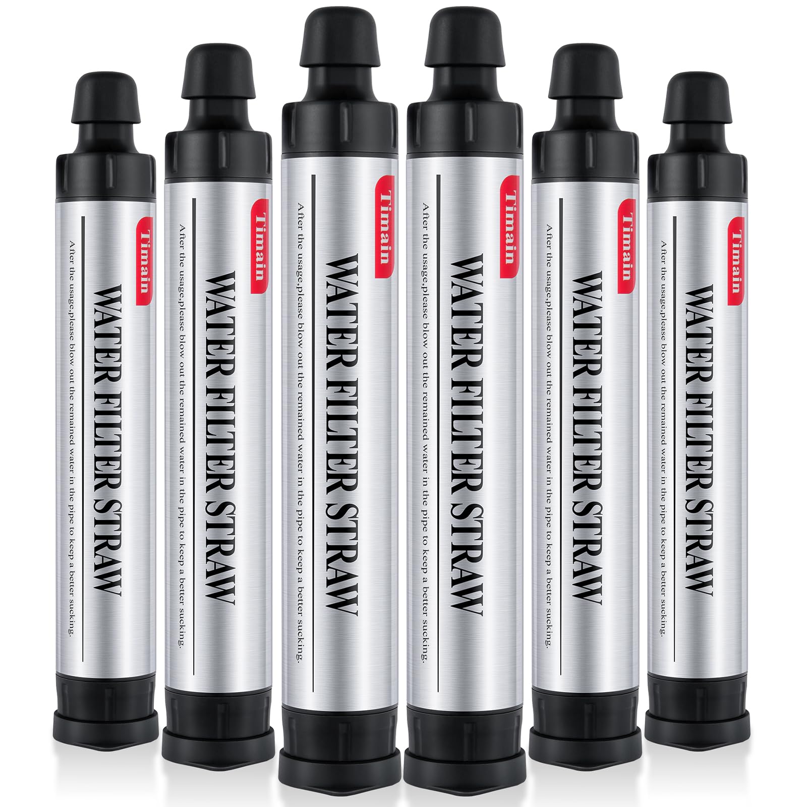 6 Pack Timain 4-Stage Filtration,High Flow Rate Water Filter Straw,Water Purifier Survival for Emergency Kits,Travel,Camping, Hiking,Fishing,Hunting (6)