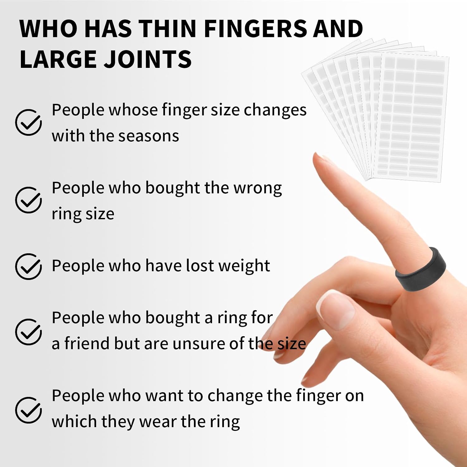 lasuroa 8 Sheets Invisible Ring Size Adjuster for Loose Rings Compatible with Oura, Silicone Ring Sizers Reducer Finger Jewelry Spacer Guard and Tightener, Comfortable Resizer for Women Men (Clear)