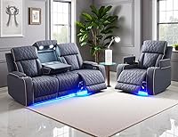 Vista 40 de Juego de sofá reclinable eléctrico de cuero con LED, juegos de muebles de sala de estar, 2 piezas sofás reclinables, juego de sofá reclinable