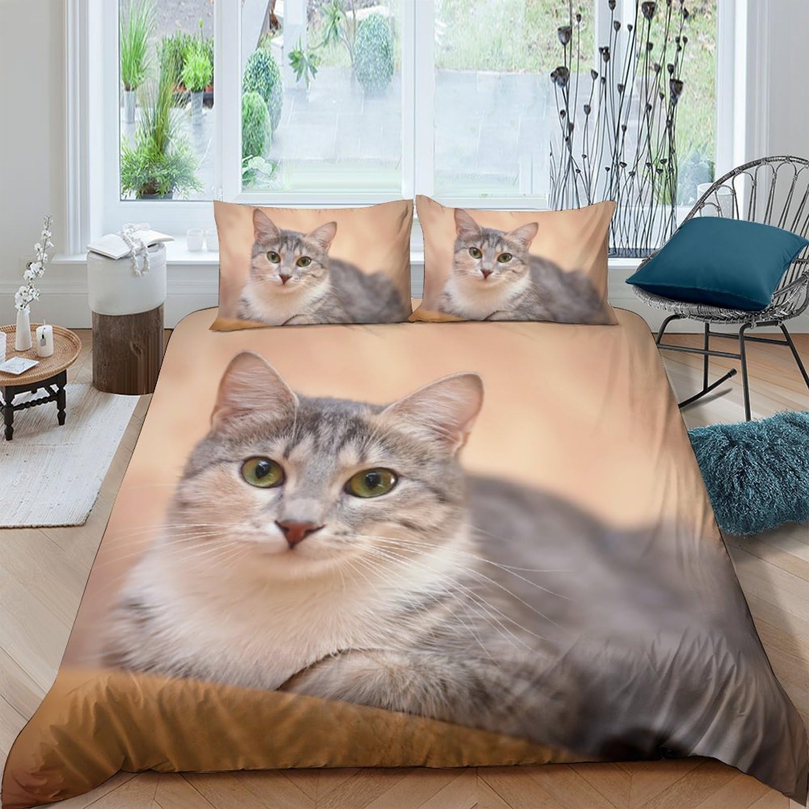 Housse de couette chat respirante en microfibre douce parure de lit 3D