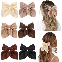 6pcs hair bows for women bows hair clips silky satin hair bows for girls neutral color hair bows cute ribbon clips for women hair accessories gift