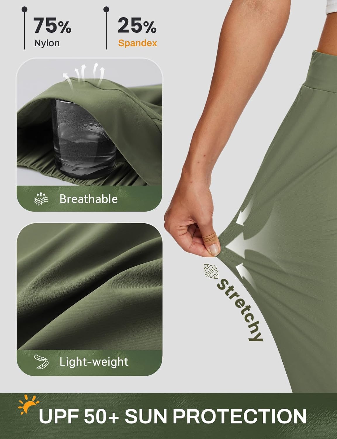 baleaf Womens Travel Pants Lightweight Stretch with Zipper Pockets Summer Dressy Golf Work Business Casual Army Green XXL - Image 6