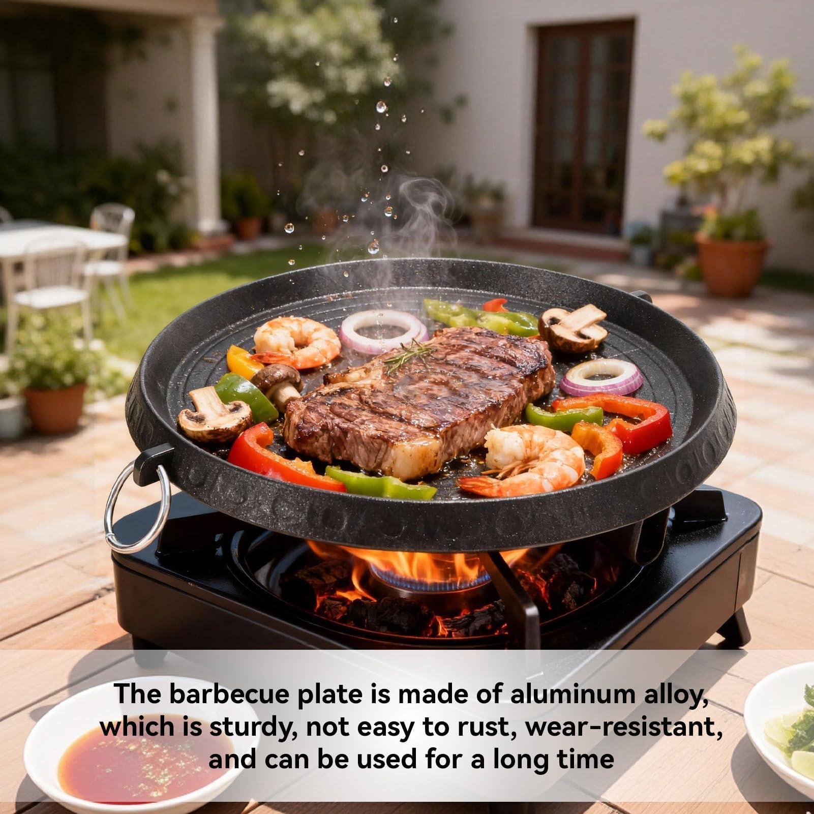 HERCHR Gril Antiadhésif Pour Barbecue Coréen, Poêle à griller pour barbecue de style coréen,plaque de gril avec surface enduite Maifan pour dessus de cuisinière, grillades intérieures et extérieures