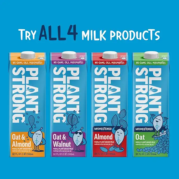 PLANTSTRONG MILK – Whole Plant-Based Milk, Fortified with Calcium, B12 & D3, No Gums or Oils, Non-GMO Project Verified, Gluten Free, Vegan (32 Fl Oz, Almond Milk) 7