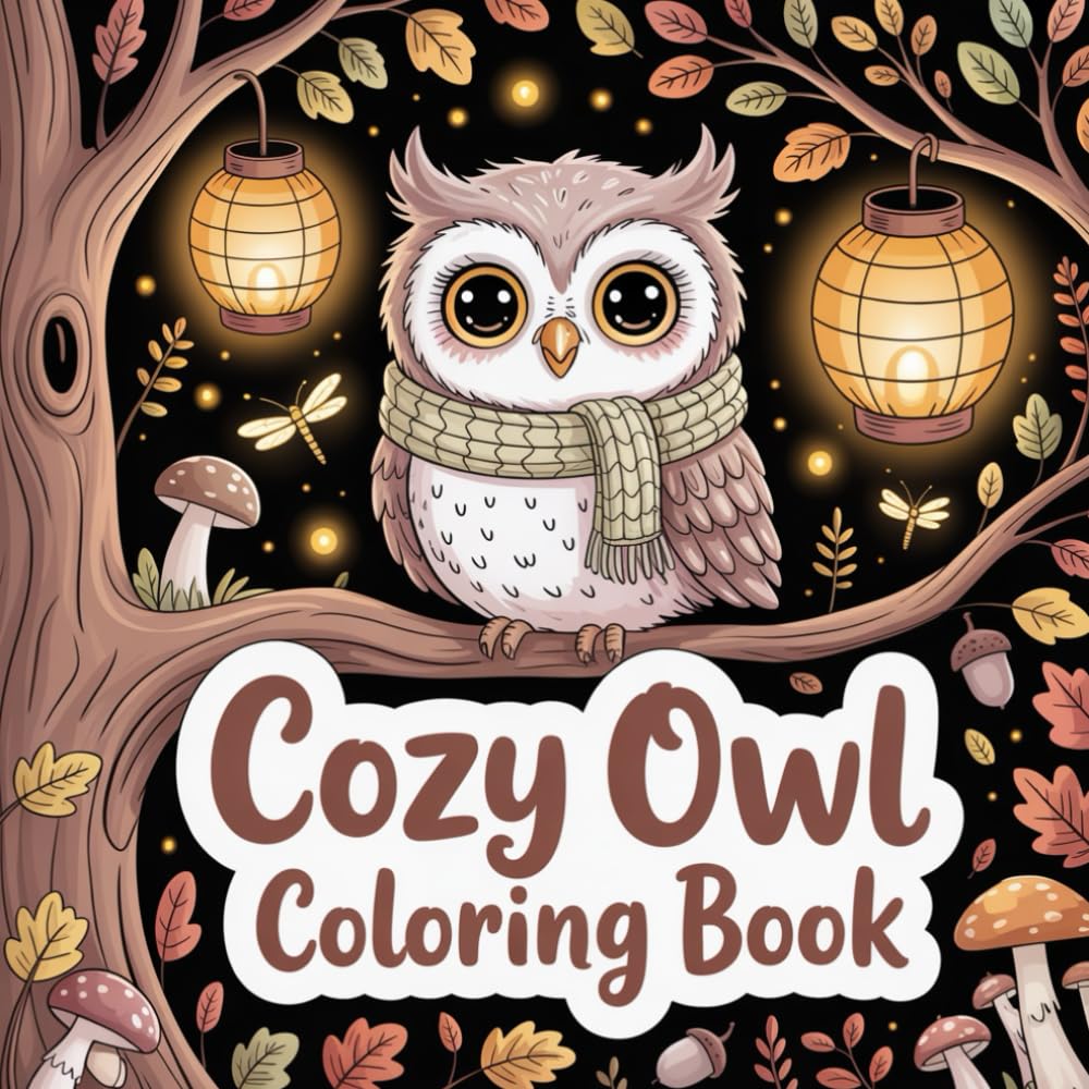 Cozy Owl Coloring Book: owl with scarf coffee coloring book, round glasses owl fun coloring book, relaxing adult owl coloring activity book, owl in ... adults, owl lovers cozy scarf coloring book