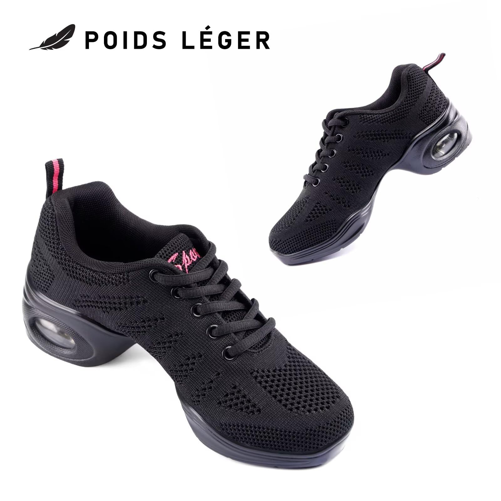 Chaussure de Danse Femme Noir Sneakers de Jazz Sports Cheerleading Line Dance avec Coussin d'air