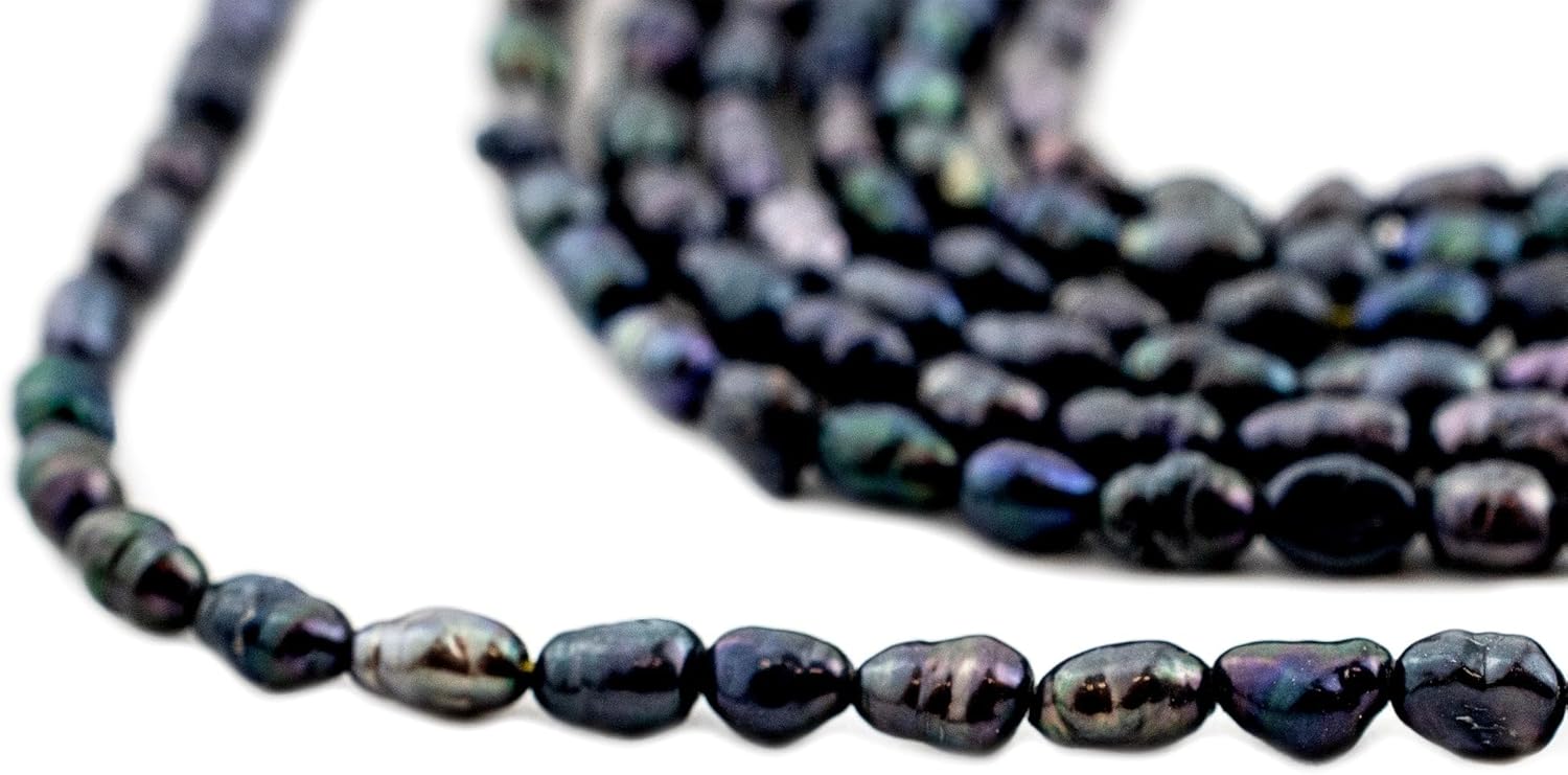 The Bead Chest Japanese Rice Pearl Beads: Vintage Iridescent Gunmetal 4mm Elegance | Full Strand