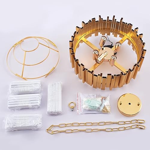 Miniatura 5 de brfaixla Candelabros de cristal dorado de 15.76 pulgadas, 5 luces, lámpara colgante de cristal moderno de 3 niveles, iluminación colgante de cristal