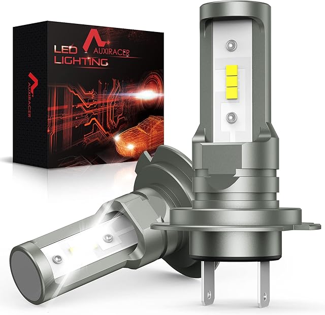 AUXIRACER H7 LED Headlight Bulb, 6500K Cool White, 300% Brightness Super Bright, Mini Design No Fan No Noise Car High/Low Beam Lamps 12V H7 Headlight Bulb Conversion Kit IP68 Waterproof, 2 Bulbs