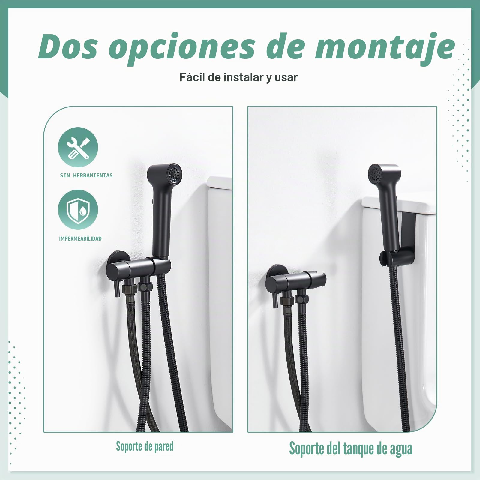 Faustina Bidé Ducha de Mano Conjunto de higiene personal para WC cuarto de baño, Grifo de Fijación con Pistola de Pulverización ajustable Bidé Ducha, montaje en pared de Latón negro mate