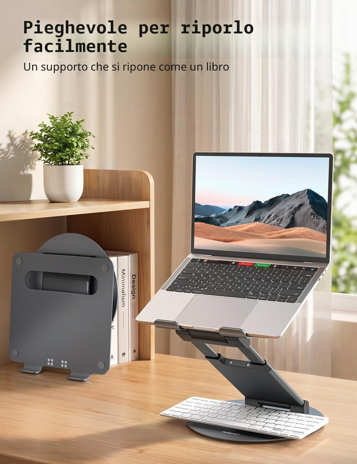 NULAXY Supporto per scrivania regolabile per computer portatile con base girevole a 360°, supporto ergonomico per computer portatile, adatto per tutti i laptop da 10 a 17 pollici, grigio