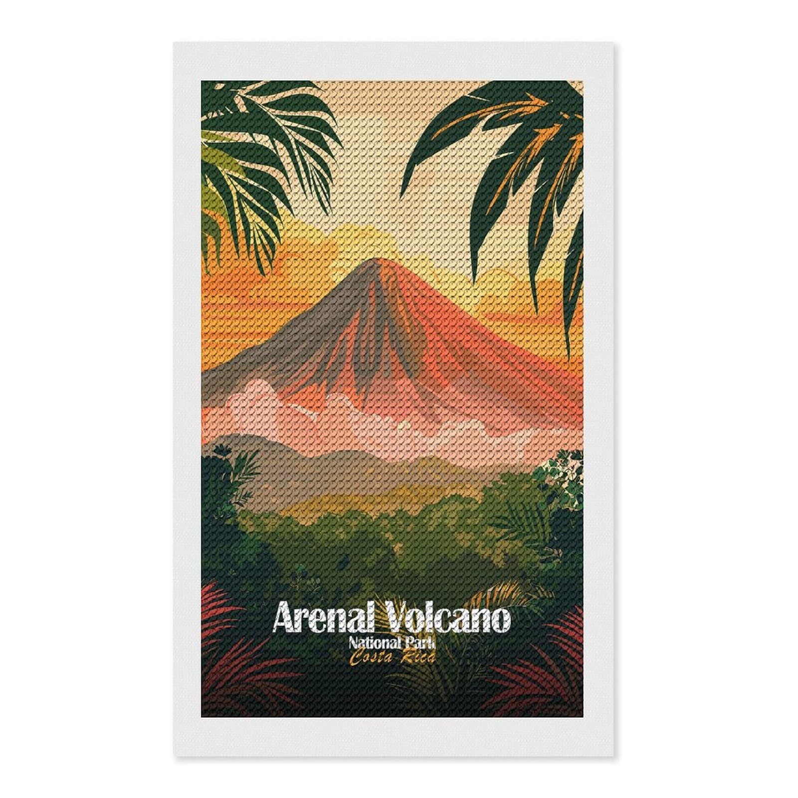 Junmoney Arenal Volcano National Park Costa Rica DIY Diamond Art Canvas Kit 12"x20", Pleasing Wall Art Project, Easy Handmade Project, Living Room Decor
