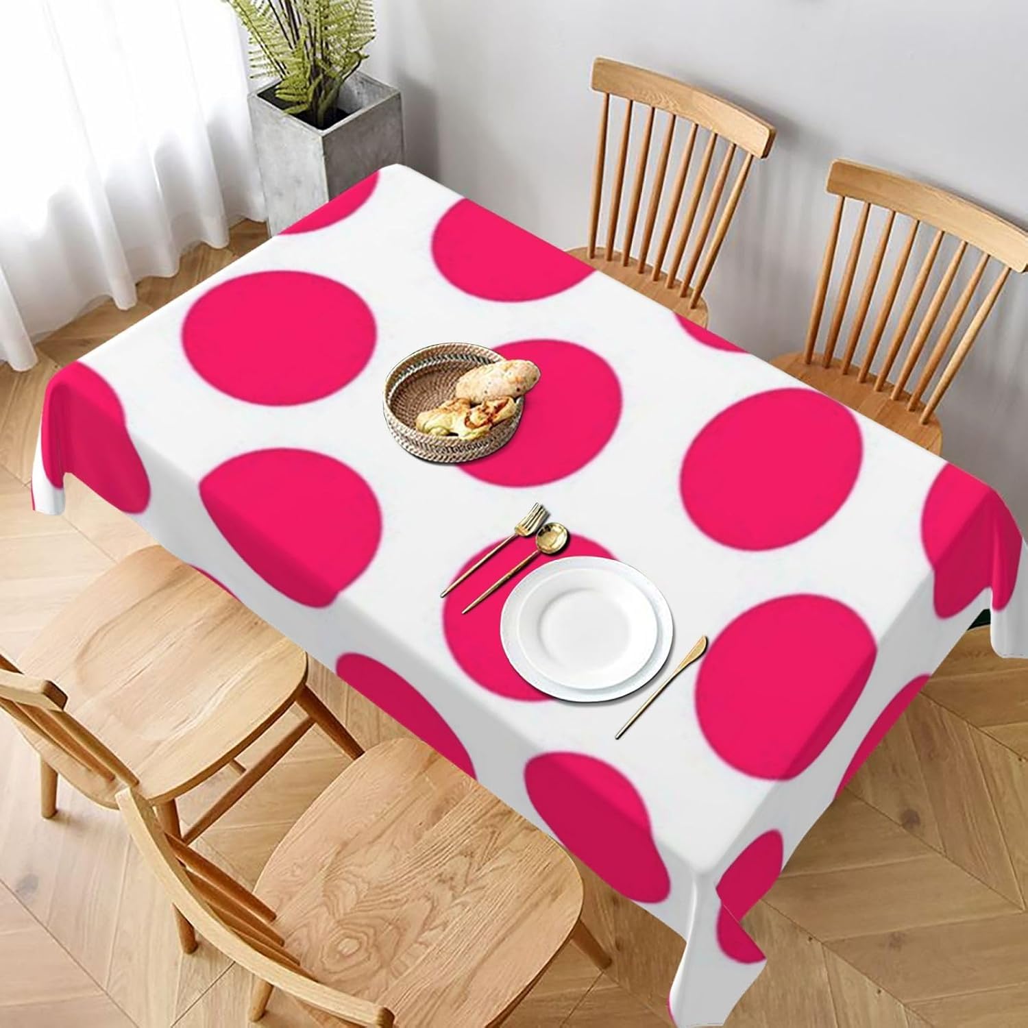 Tovaglia Antimacchia 300x140 cm Rettangolare Geometria Circolare Tovaglie Impermeabile 3 Metri Copritavolo Poliestere Protezione Tavolo Pois Rosso Rosa, per Feste (12-14 Posti) a-3718