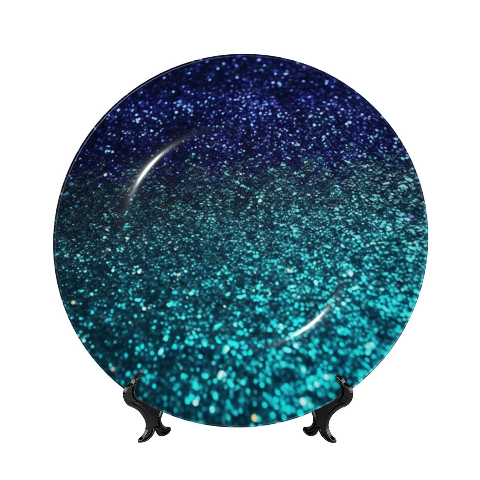 Assiette porcelaine anglaise bleu sarcelle 17.8cm avec support pour décoration murale chic