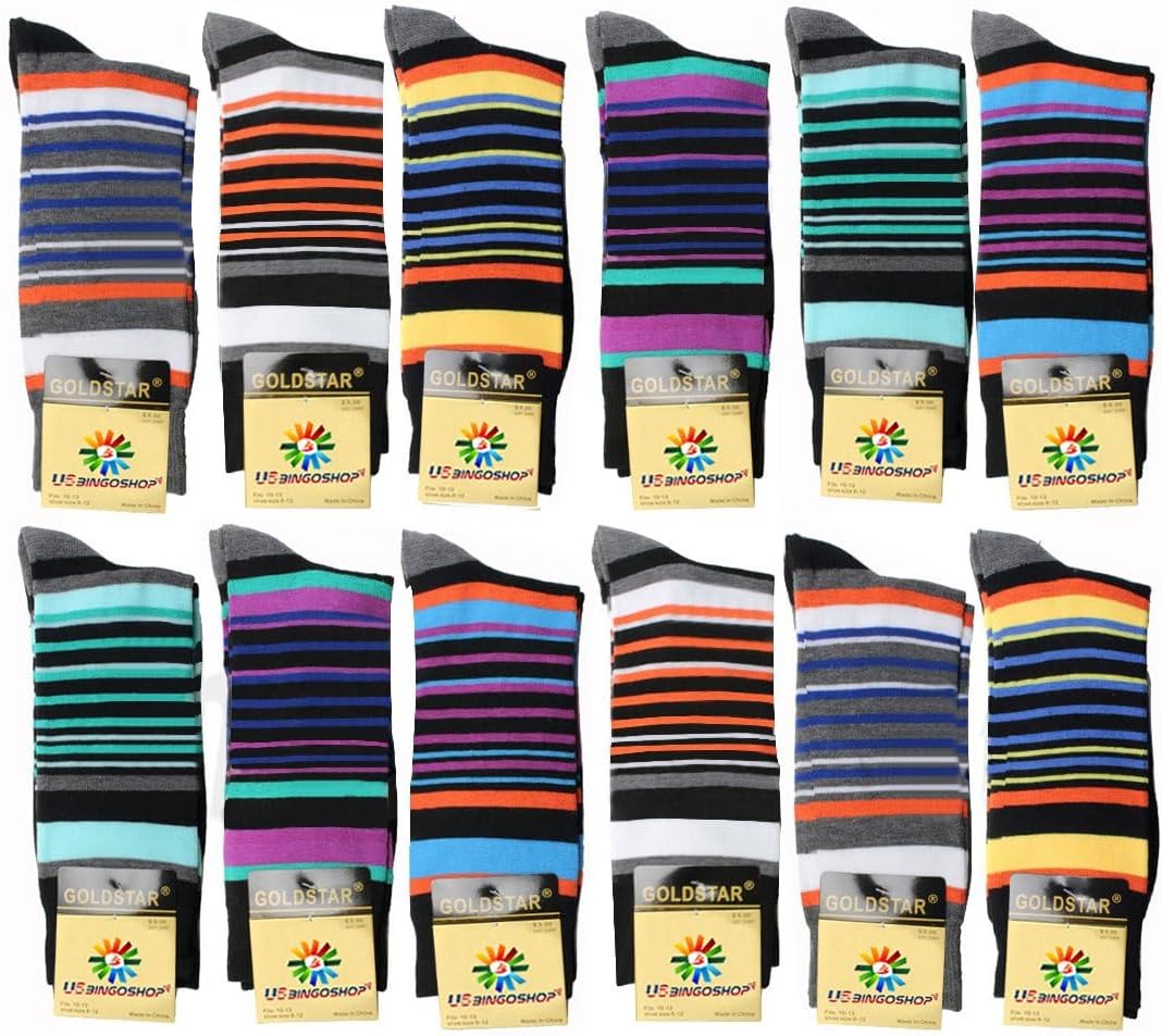 Mens Men Cotton Dress Socks Fun Colorful Fashion Stretchable Classic Comfort Mid Calf Crew Socks 10-13