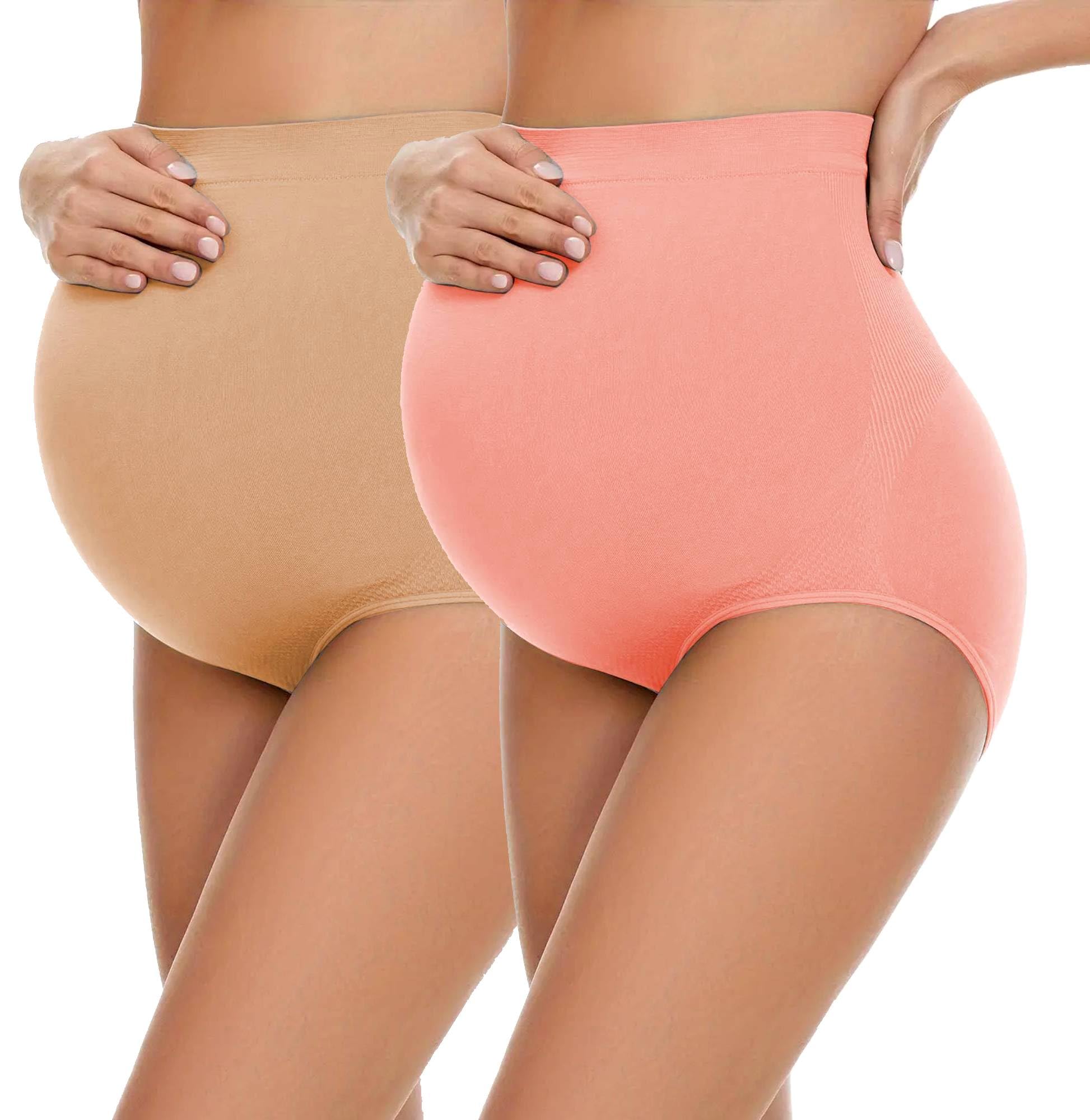 khwaish store Khwaish Maternity Underwear for Women High Waist Over Bump Pregnancy Panties 2 Pack | Seamless Soft Stretchy Breathable Briefs | Full Coverage Tummy Support Underpants | Postpartum Recovery Innerwear-picture-2