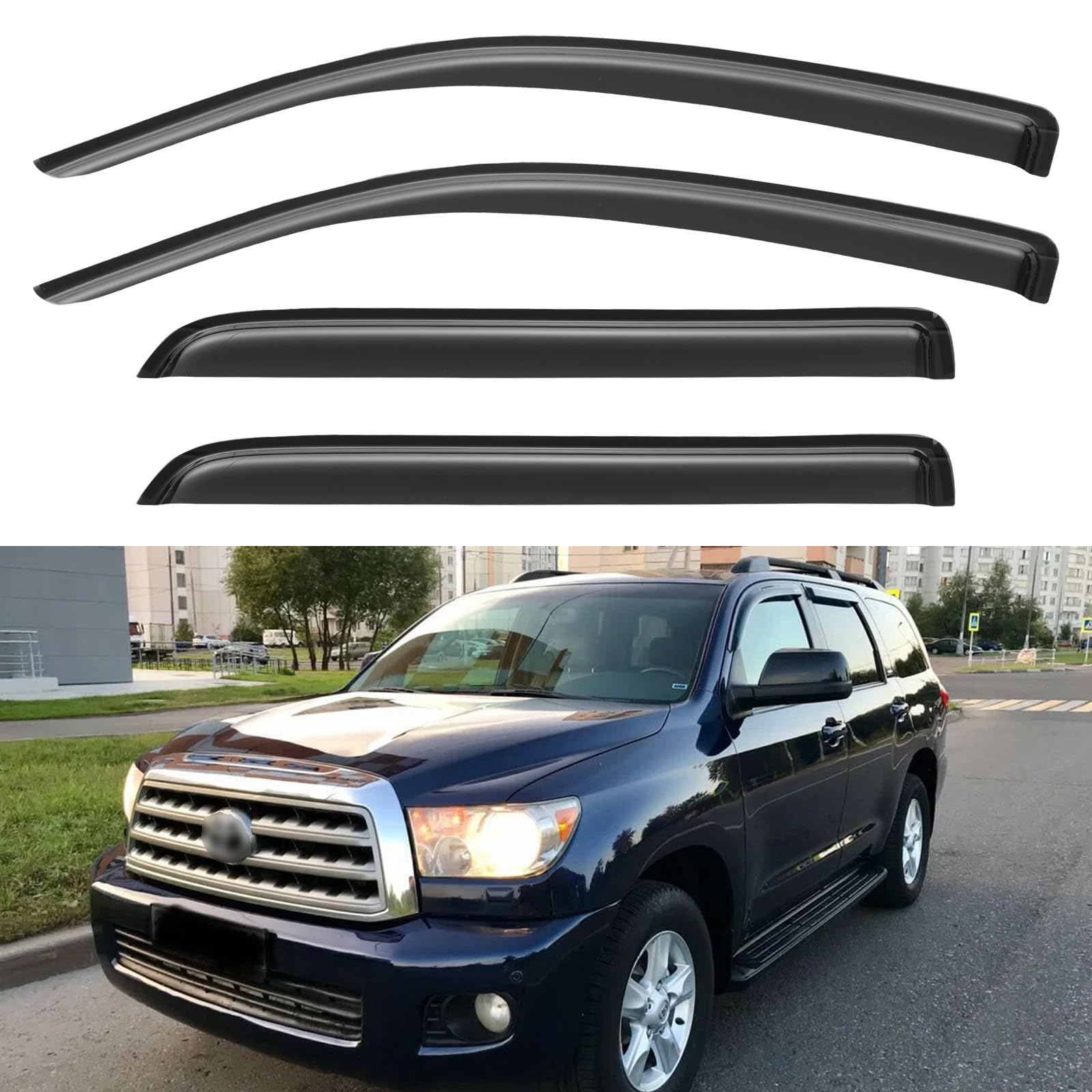 Window Visors Rain Guards for 2008-2022 Toyota Sequoia | Out-Channel Window Vent Wind Deflectors Visors Shades Protectors for 08-22 Toyota Sequoia