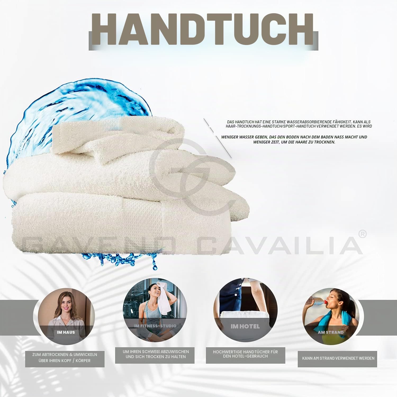 GC GAVENO CAVAILIA Extra großes Badetuch, 2-teilig, 700 g/m², Hotelqualität, ägyptische Baumwolle, extra große Handtücher, 100 x 180 cm, extra weiches Badetuch – Creme