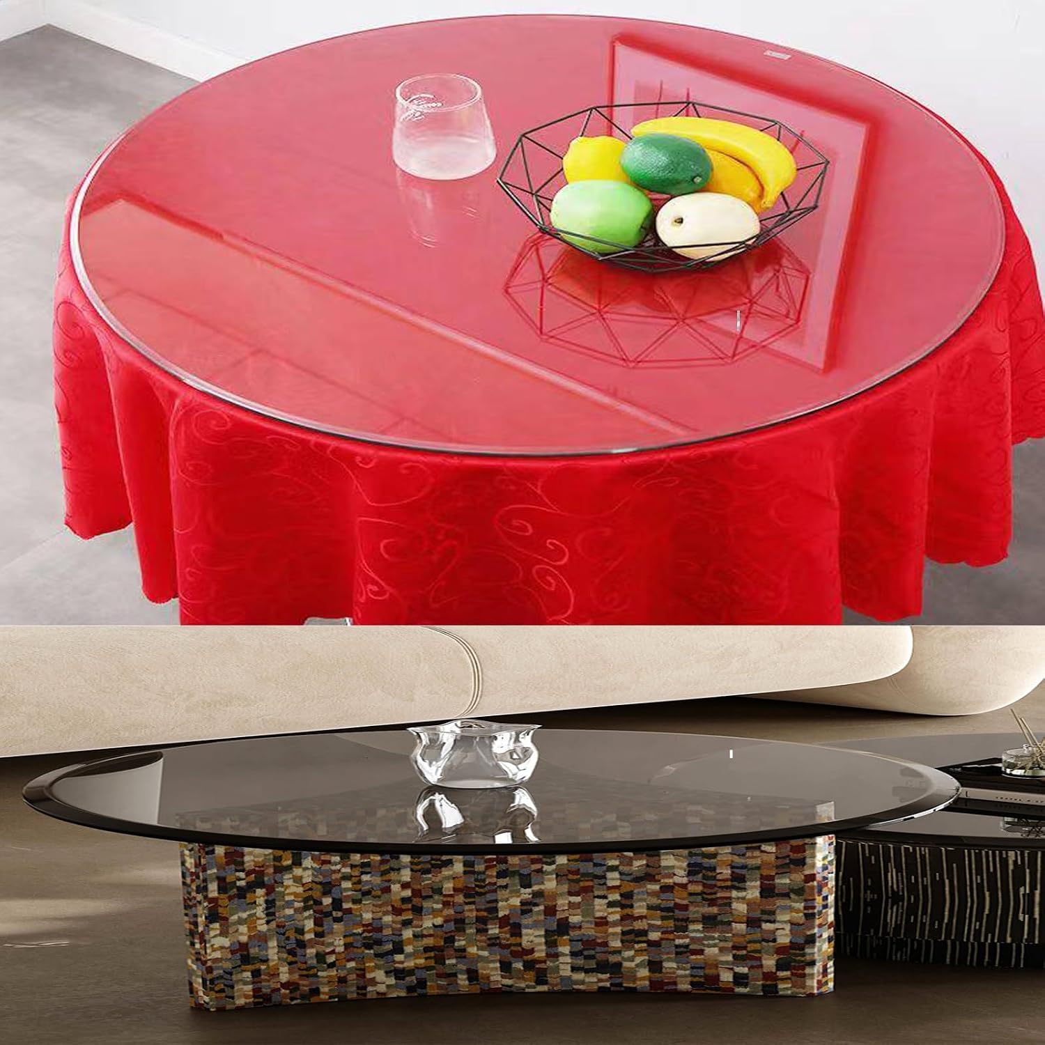 Round Tempered Glass Table Top – Transparent Table Top Surface Useful for Replacement, Tabletop Protector, Coffee, Restaurant, End Table(58CM (23IN))