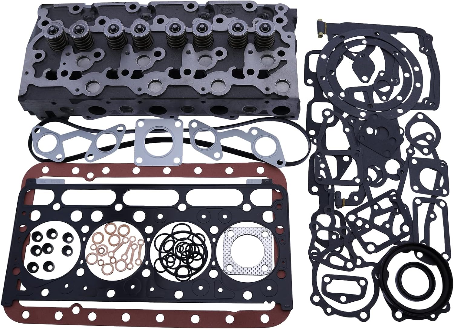 ZTUOAUMA Complete Cylinder Head + Full Gasket Kit 16429-0304 6655153 for Kubota V2203 V2203T V2203E V2203B Engine Bobcat 763 773 753 7753 S175 S185 S150 S160 5600 337 331 334 B300 Skid Steer Loaders