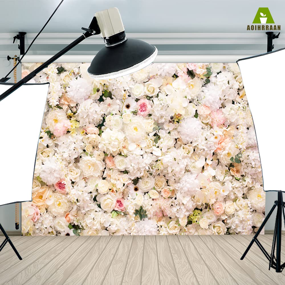 Aoihrraan 3x2m Mariage Fleur Mur Toile de Fond Blanc Floral Romantique Fleurs Valentine Photographie Fond Journée Filles Fête des mères Nuptiale Femmes Anniversaire Portrait Douche Photo Prop