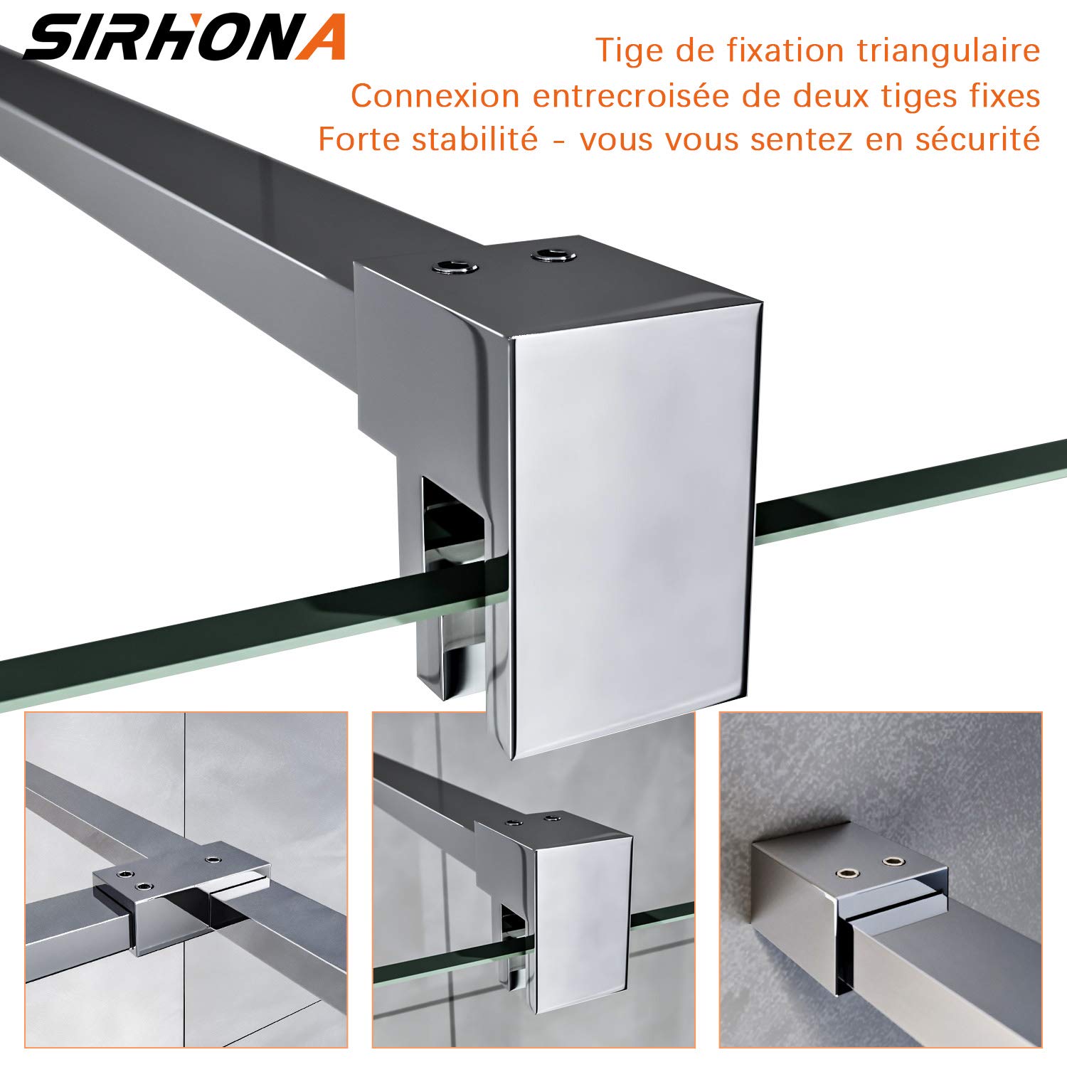 SIRHONA Porte de Douche Coulissante 90x200 cm, Verre Trempé 8mm Transparent, Isolation Thermique, Étanche, Barre en Acier Inoxydable, Montage Murale Réglable -15mm, Design Moderne pour Salle de Bain