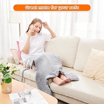 Mia&Coco Electric Heating Pad for Back Neck Shoulders Pain Relief, XL 60x100cm Soft Flannel Wrap, Waist Strap, Fast Heat Hot Therapy 6 Heat Settings, Auto-Off Timer, Machine Washable, UK Plug, Grey