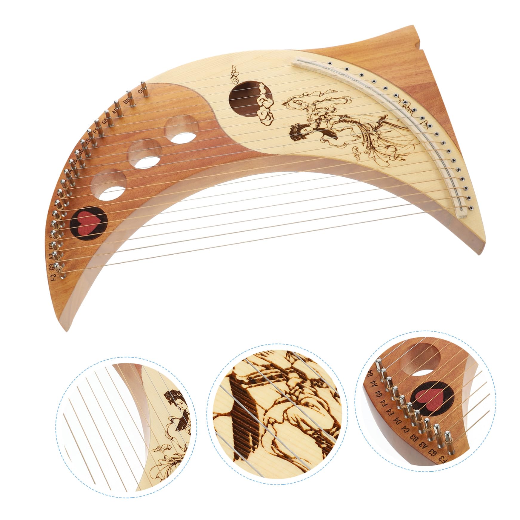 Cabilock Arpa de Lira de Madera Maciza 19 Cuerdas para Principiantes y Niños, Instrumento Musical Portátil Tono Cálido y Sonido Brillante Color Aleatorio