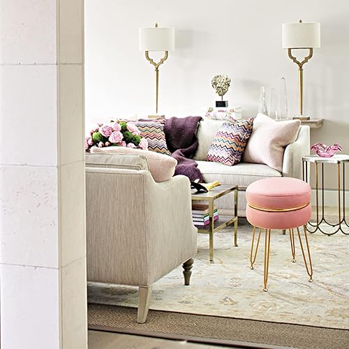 Miniatura 3 de LUE BONA Taburete de tocador plisado, taburete de tocador tapizado de terciopelo para sala de maquillaje, taburete redondo Mondern para tocador,