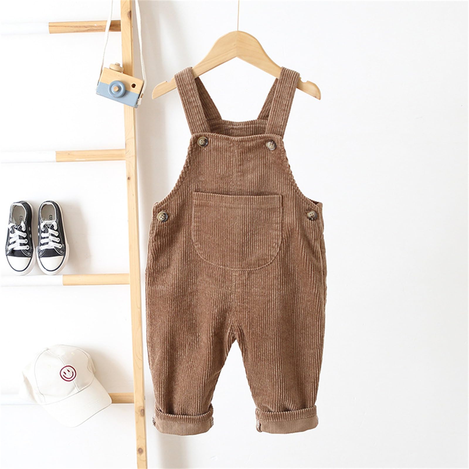 He&Yingmin Baby Boy Girl Corduroy Bib Overalls Cotton Button Suspender Overalls Romper Jumpsuit