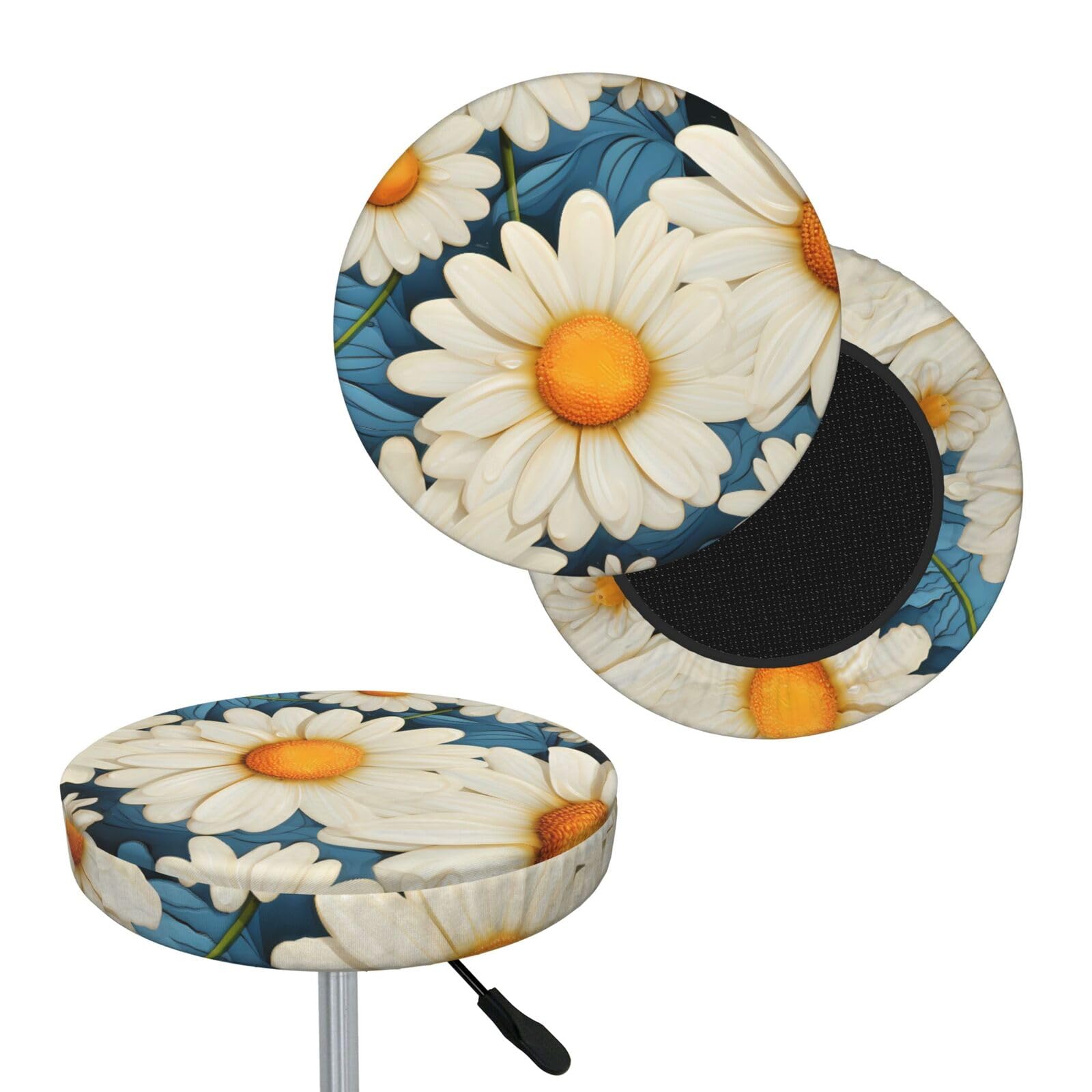 FodPand Daisy Bar Stool Cover Round Elastic Stool Cushion Covers Washable Bar Stool Chair Slipcover Stretch Stool Seat Covers for 12-14 Inch Chair