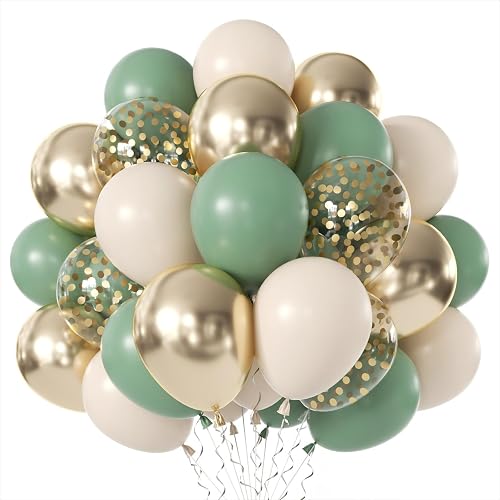 Sage Green Gold Balloons 50 Pcs 12 Inch | Boho Jungle Safari Baby Shower Wedding Bridal Shower Engagement Birthday Party Decoration