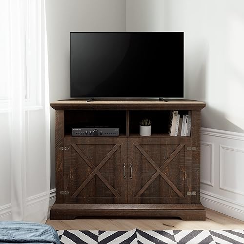 Miniatura 3 de Hoomic Moderno soporte de TV esquinero de 44 pulgadas para televisores de hasta 50 pulgadas mesa de consola de TV con armarios de almacenamiento