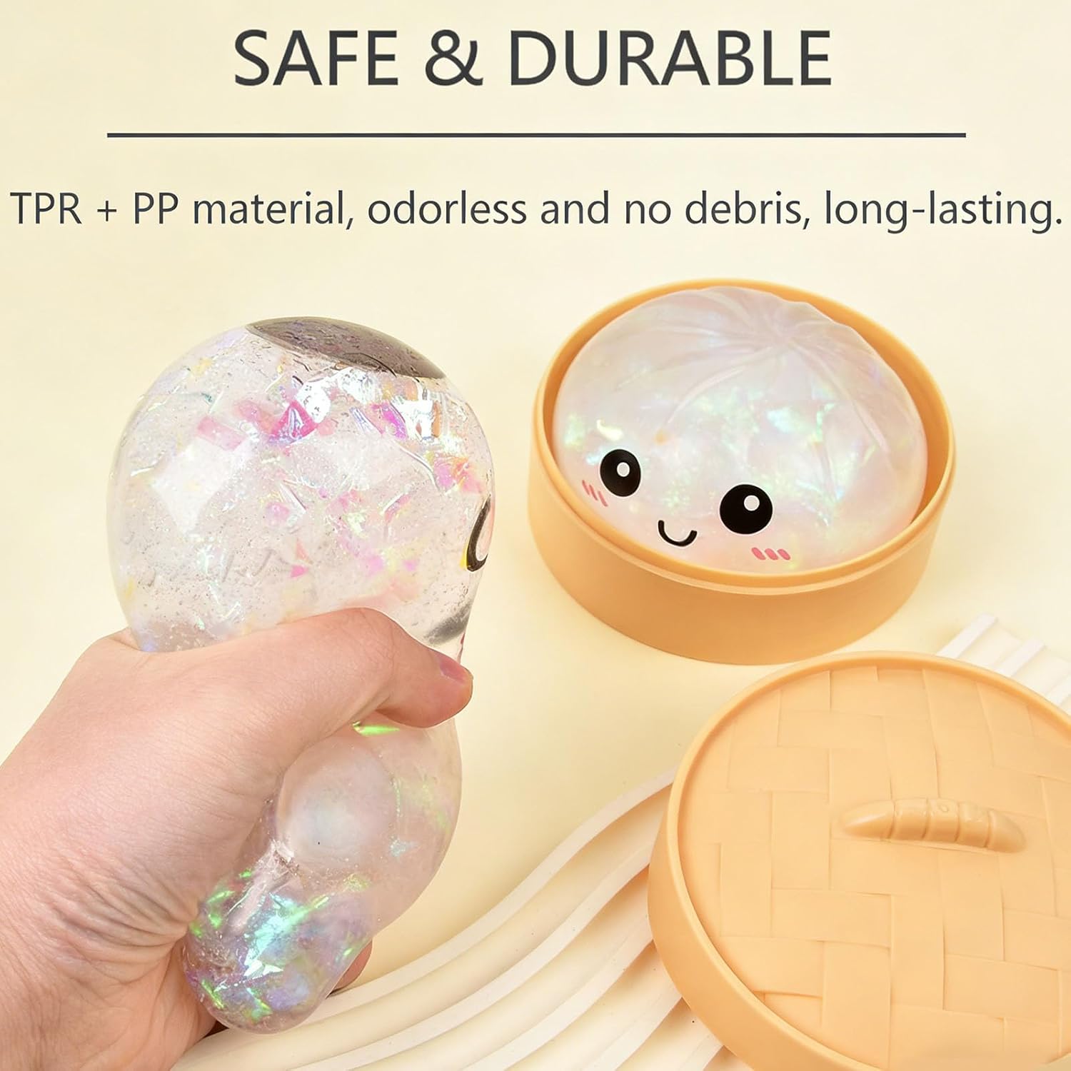 Upgrade Glitter Dumpling Squishy Mystery Box Squishy Dumpling Anxiety Relief Fidget for Adults (Glitter Blue)