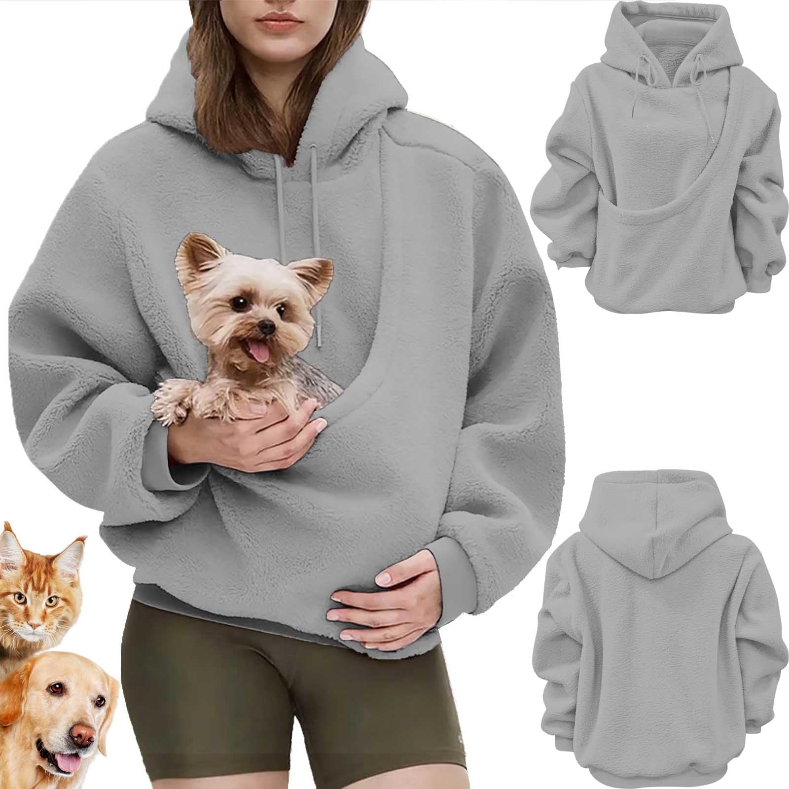 Pet Sling Hoodie, Hoodie Carrier, Ultra Soft Warm Carrier Sweatshirt - Skin-Friendly (Gray S)