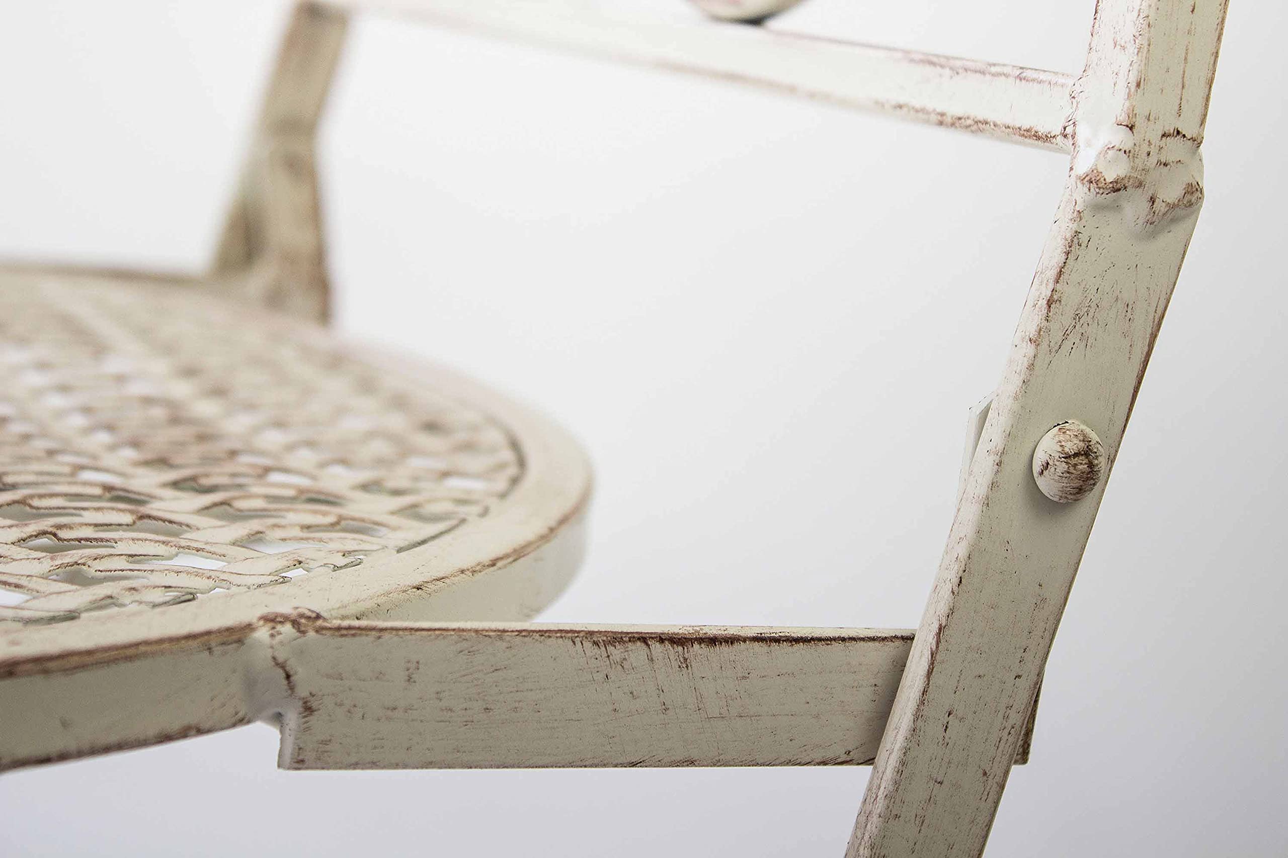 AVANTI TRENDSTORE - Bistro - Set arredo esterno in ferro per due persone, composto da un tavolino con piano rotondo e due sedie, pieghevole. Disponibile in due colorazioni. (bianco antico)