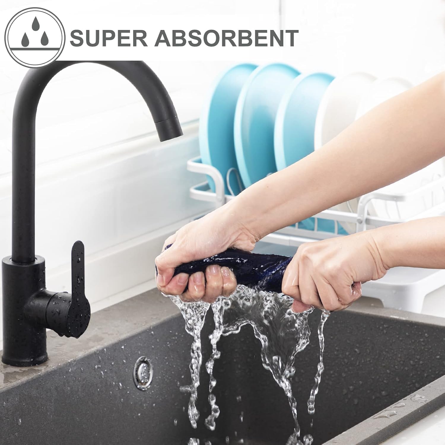 joybest Cotton Kitchen Dish Cloths, 8-Pack Waffle Weave Ultra Soft Absorbent Dish Towels Washcloths Quick Drying Dish Rags, 12x12 Inches, Navy Blue - Image 4