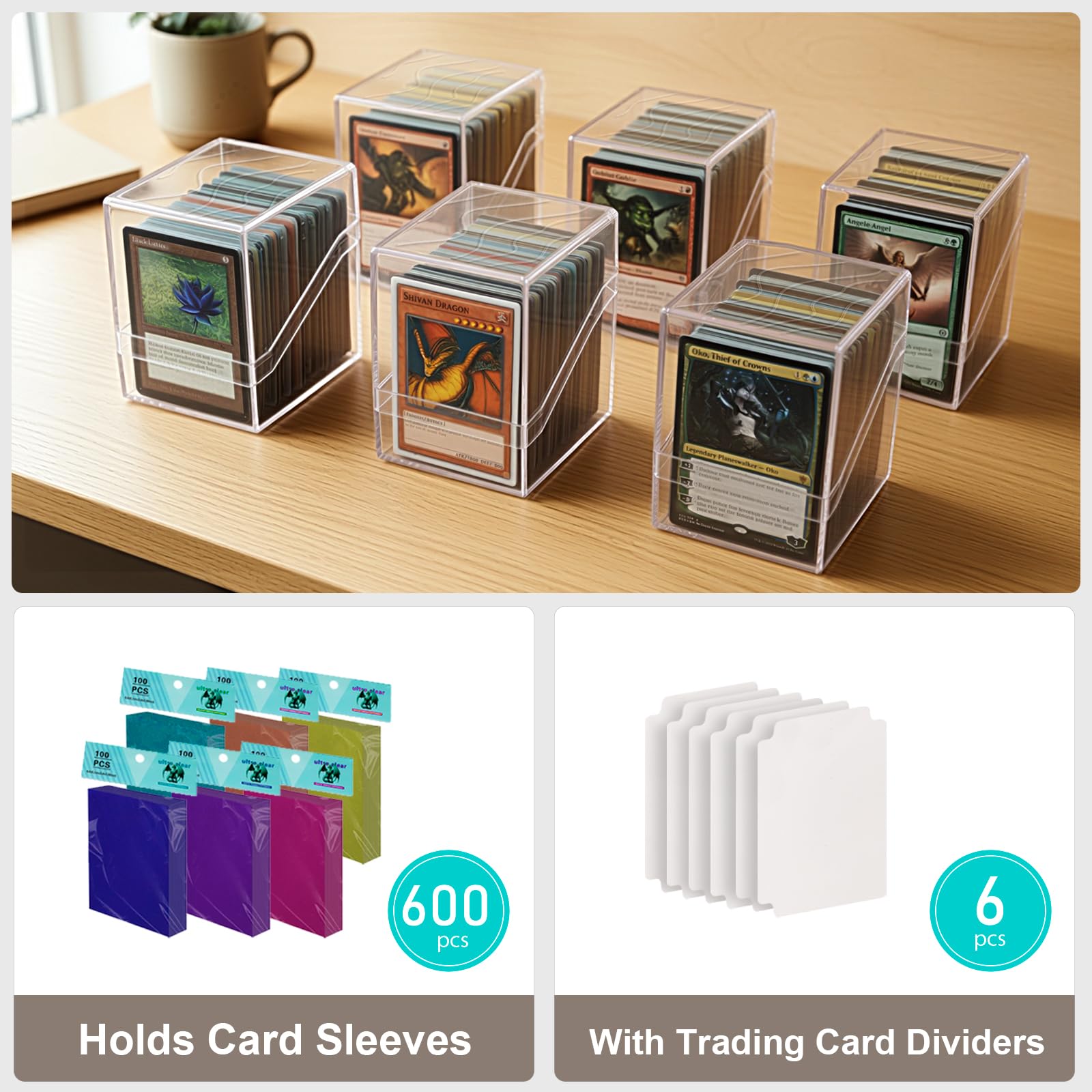 Boîte de rangement pour cartes à collectionner MTG, lot de 6 étuis transparents Commander pouvant contenir plus de 600 cartes à pochettes avec 6 intercalaires, convient pour CCG TCG Sports