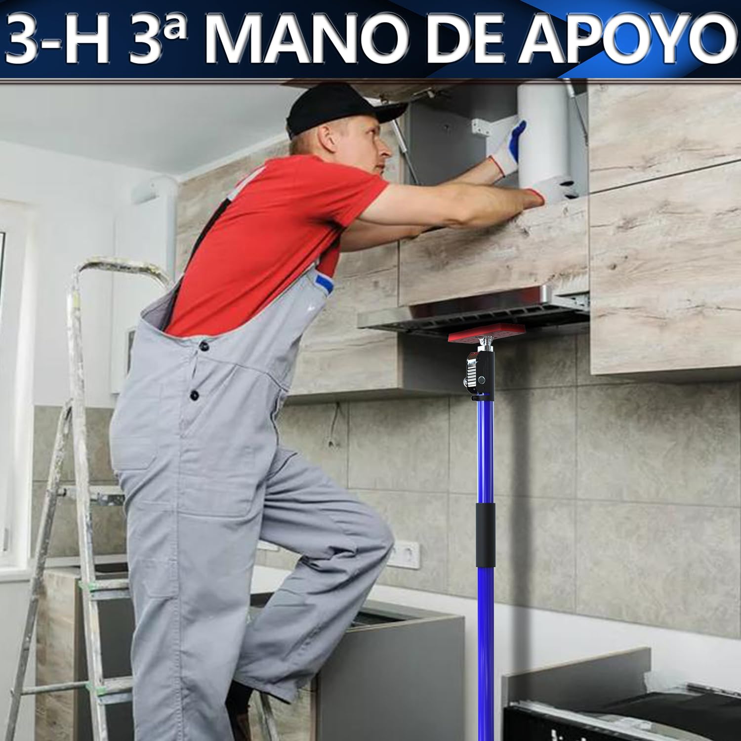 3-H Puntales Extensibles Reforzados 4 Piezas,75-133cm Puntal Telescopico Extensible Acero Robusto Carga 50KG Puntales de Obra Ajustable Puntal Expansion Telescopico para Techo Construcción Obras(Azul)