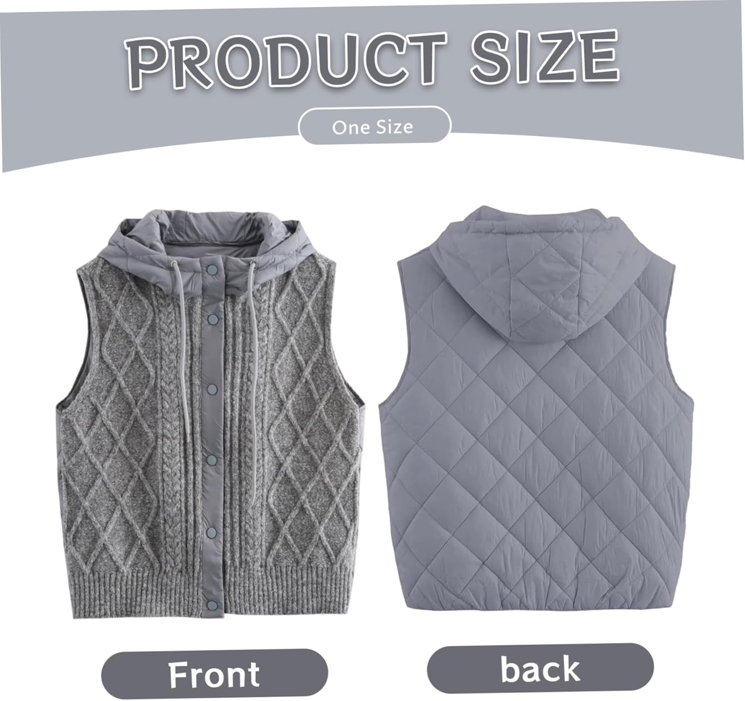 Hooded Vest for Women, Quilted Knit Puffer Back Sleeveless Jacket, Lightweight Warm Winter Vest