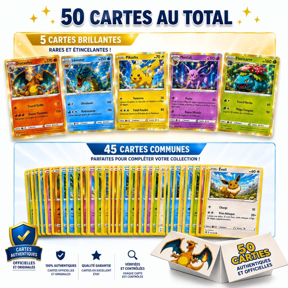 Lot de 101 Cartes Pokémon Françaises Neuves et Officielles - Comprend Lot de 101 Cartes Pokémon Françaises Neuves et Officielles - Comprend