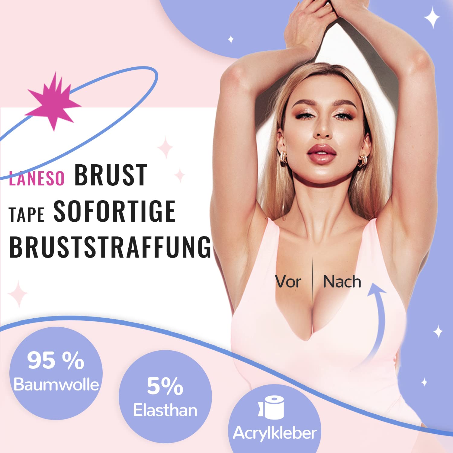 Laneso Klebe BH Push Up Brust Tape, Boobietape BH Rückenfrei Trägerloser BH, 10 Fashion Body Tape 2 Silikon Brüste Nippelpads Trägerlos für Körbchengrößen A-G Light Beige - 3