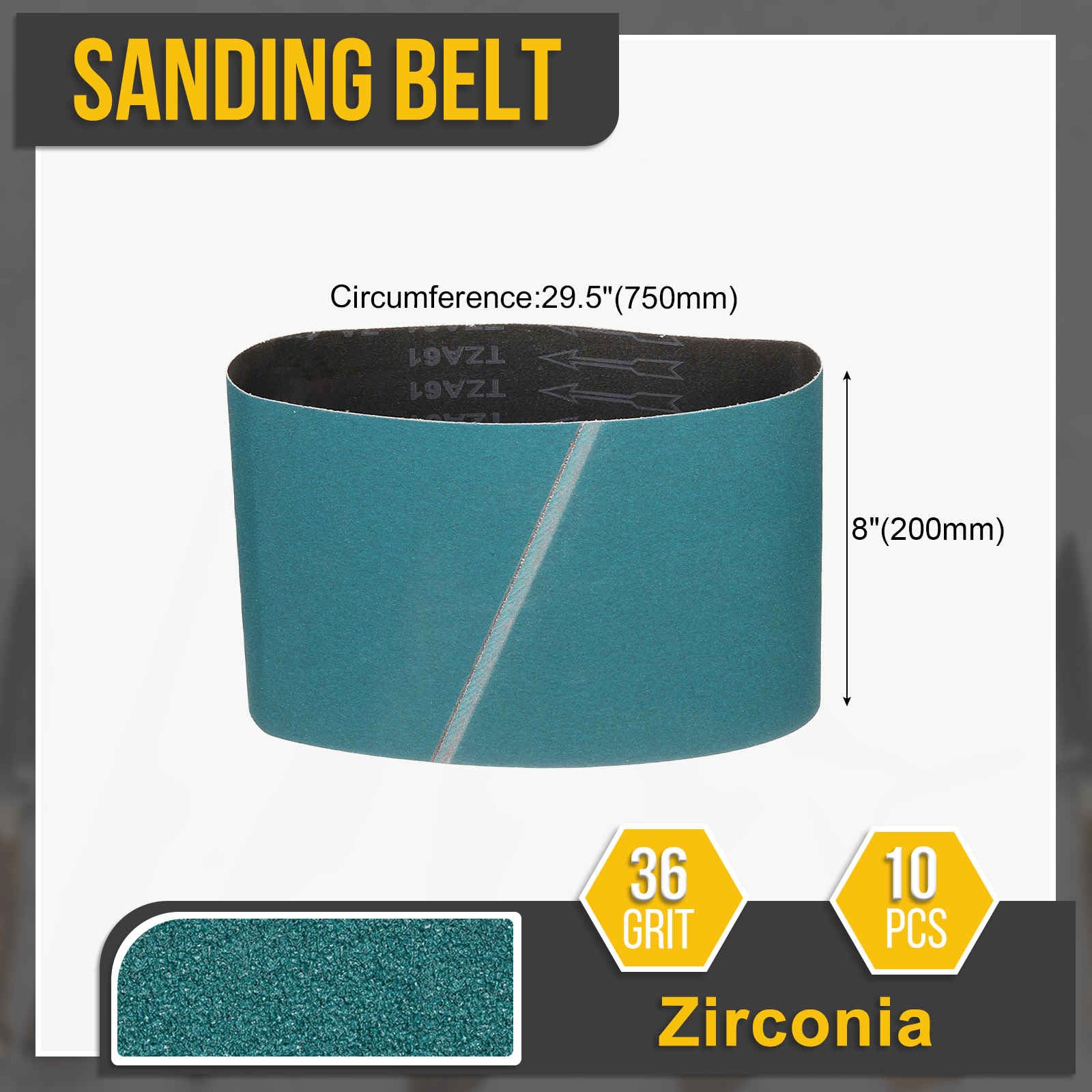 Bandas de Lija 750 x 200mm, Bandas Abrasiva de Zirconia, 36 Granos para Lijadora de Banda, Herramienta para Tallar Cuchillos, Metalurgia, Madera, 10 Pcs