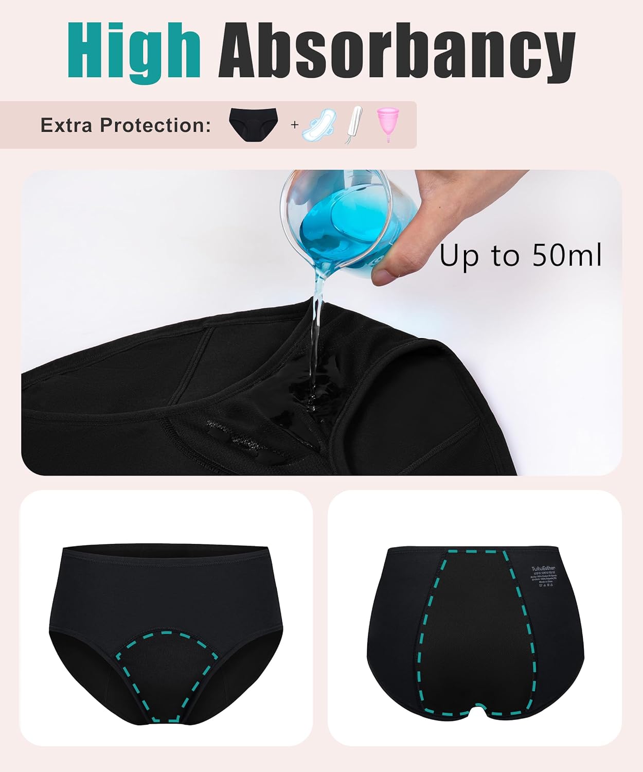 Period Underwear for Women Leakproof Menstrual Panties 50ML Absorption for Heavy Flow, Postpartum & Incontinence - Image 3