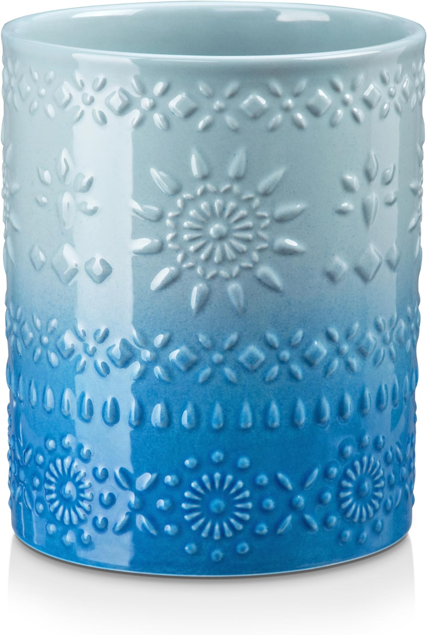 Extra Large Kitchen Utensil Holder, 7.2" Ceramic Farmhouse Utensil Holder For Kitchen Décor Countertop With Heavy And Sturdy Base, Utensil Crock Organizer, Blue