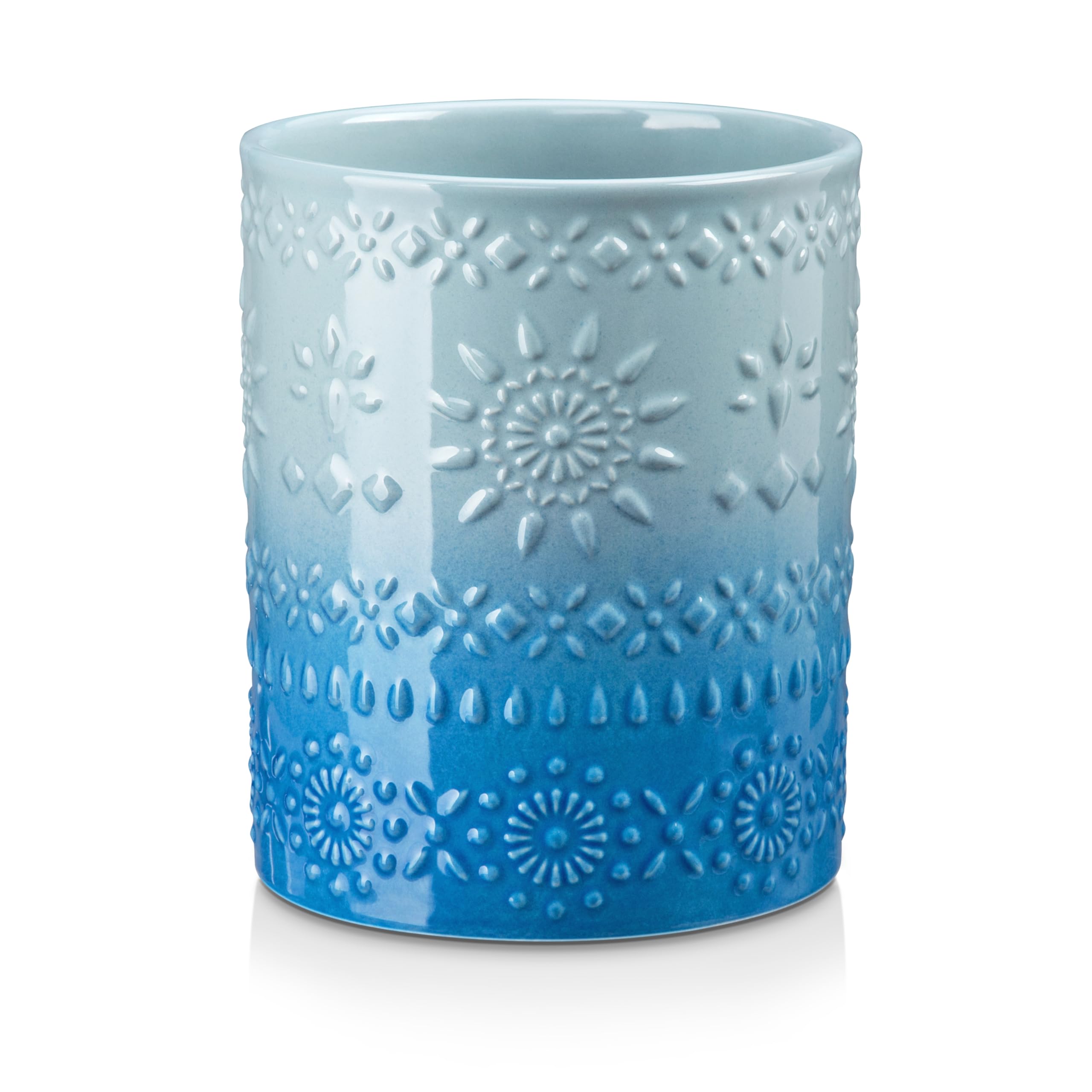 LOVECASA Extra Large Kitchen Utensil Holder, 7.4" Ceramic Utensil Holder For Kitchen Countertop With Heavy And Sturdy Base, Farmhouse Utensil Holder For Kitchen Décor, Utensil Crock Organizer, Blue