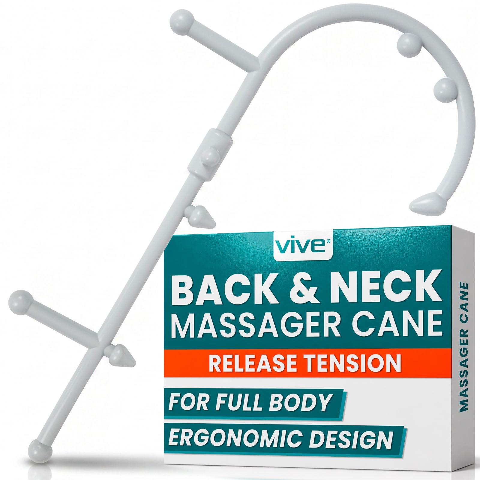 Vive Back and Neck Massager Cane, Trigger Point Massage Tools for Pain and Muscles Relief, Hand Hook Therapy for Neck, Shoulder, Release Aid